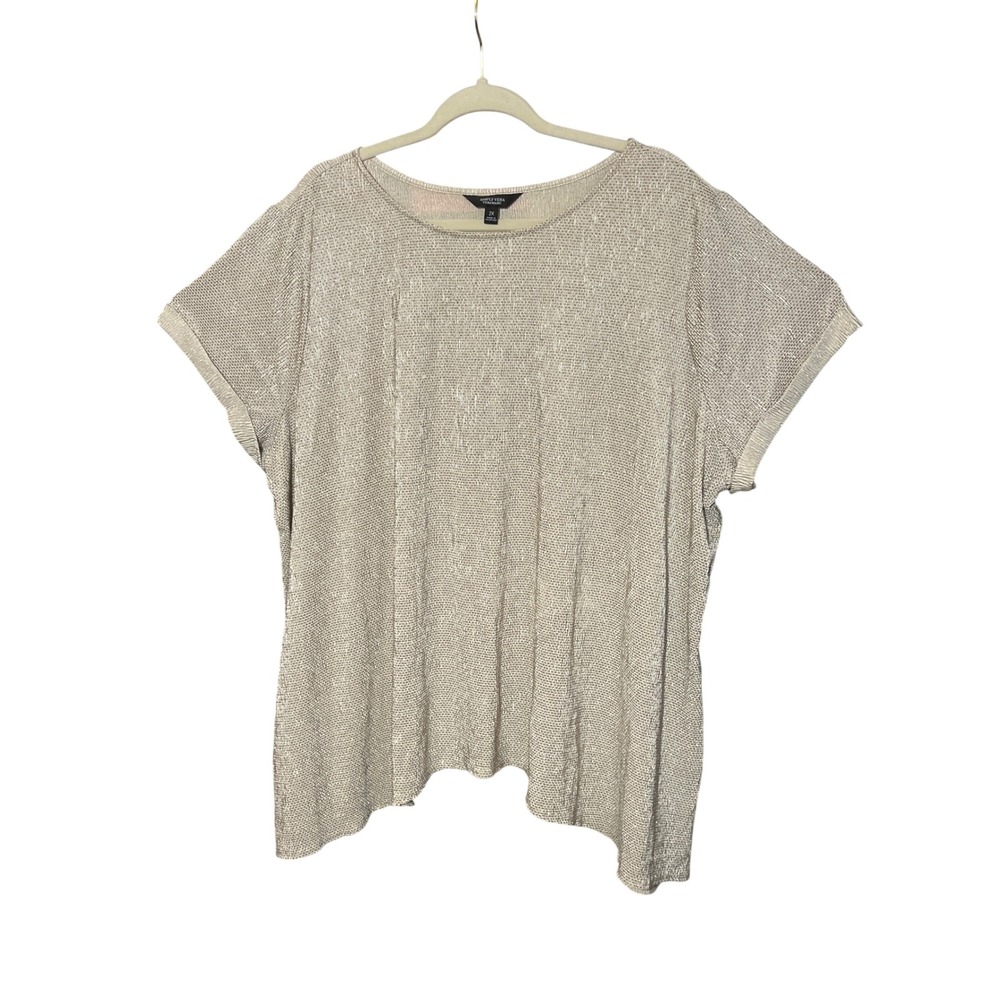 Simply Vera Vera Wang Womens 2X Champagne Metallic Crinkle Knit Short Sleeve Top
